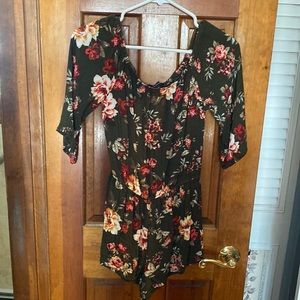Hunter green floral romper